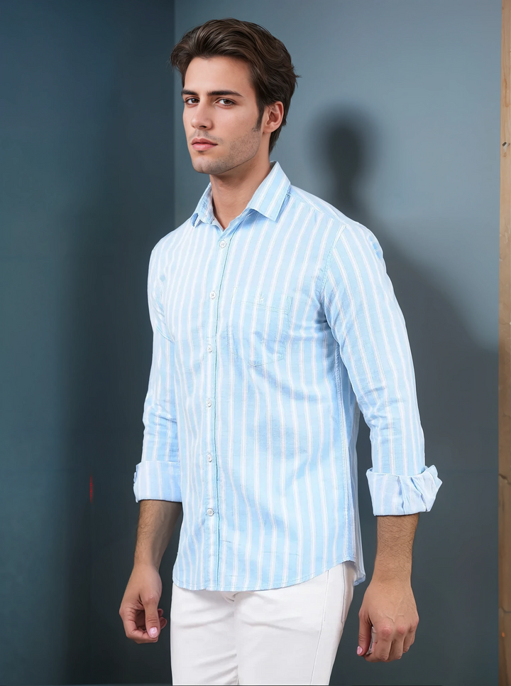 Blue Vertical Stripes 100% Cotton Shirt-Men Shirts-Crimsoune Club