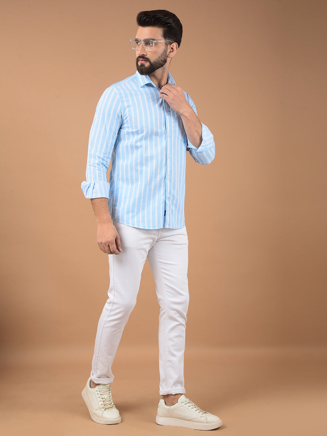 Blue Vertical Stripes 100% Cotton Shirt-Men Shirts-Crimsoune Club