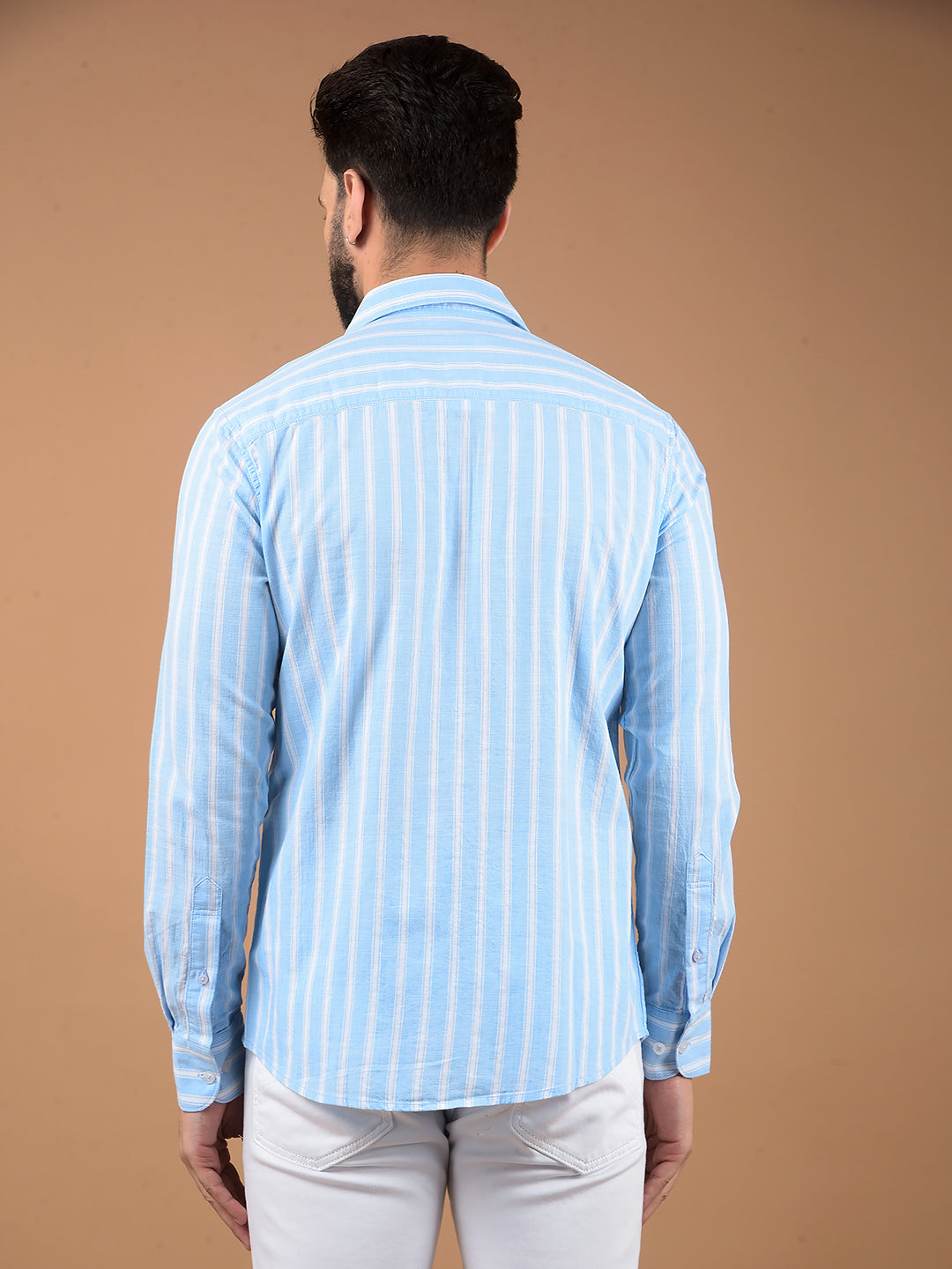 Blue Vertical Stripes 100% Cotton Shirt-Men Shirts-Crimsoune Club
