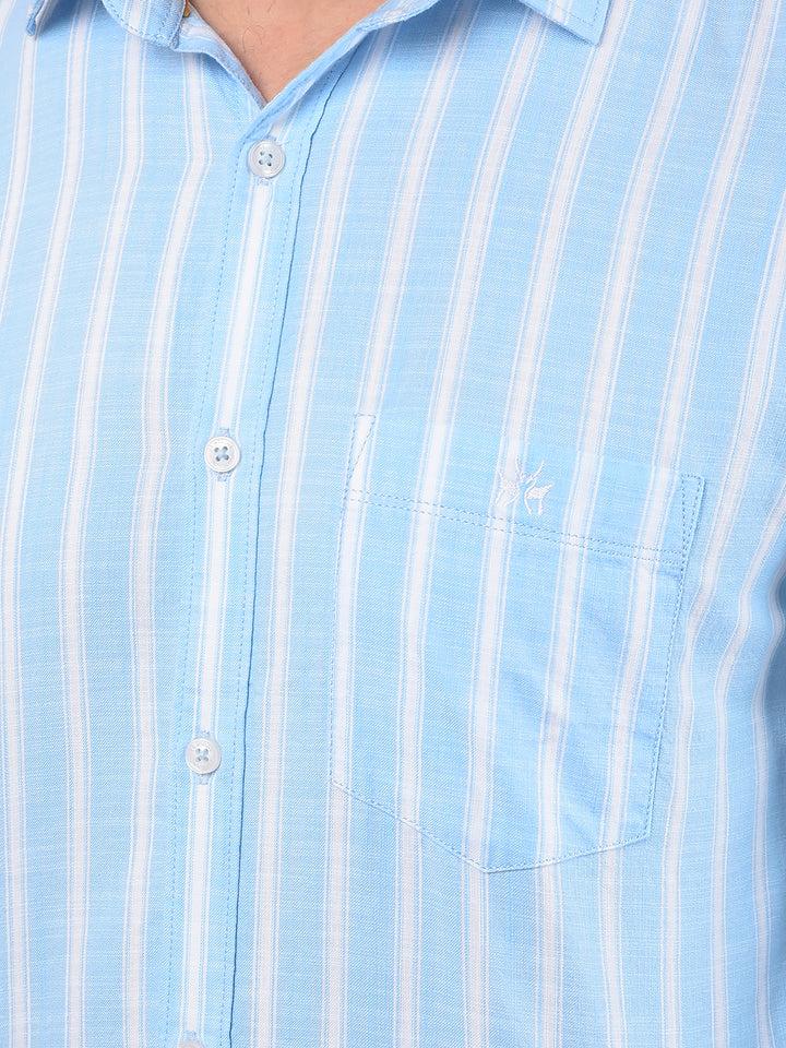 Blue Vertical Stripes 100% Cotton Shirt-Men Shirts-Crimsoune Club