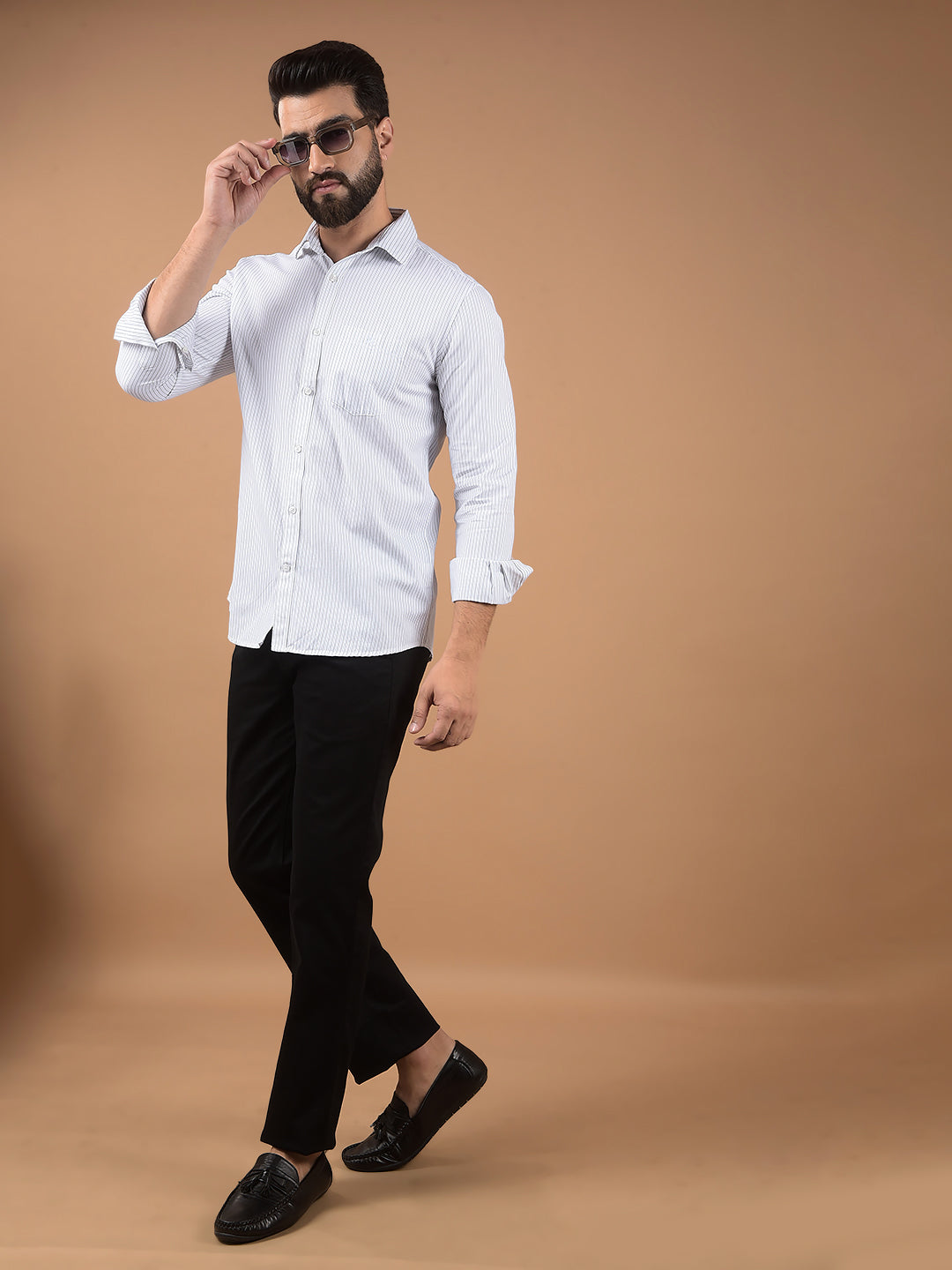 White Vertical Stripes 100% Cotton Shirt-Men Shirts-Crimsoune Club