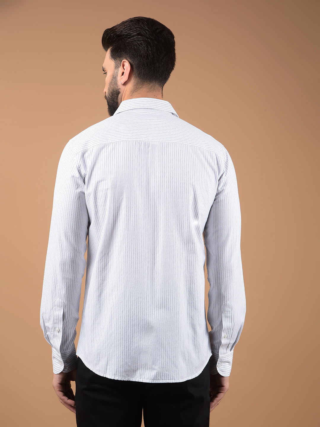 White Vertical Stripes 100% Cotton Shirt-Men Shirts-Crimsoune Club