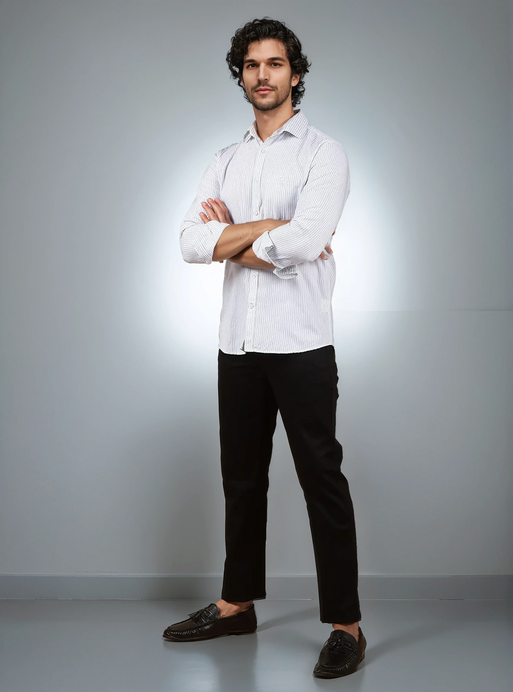 White Vertical Stripes 100% Cotton Shirt-Men Shirts-Crimsoune Club