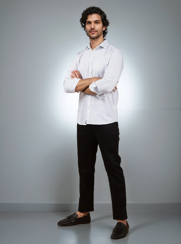 White Vertical Stripes 100% Cotton Shirt-Men Shirts-Crimsoune Club