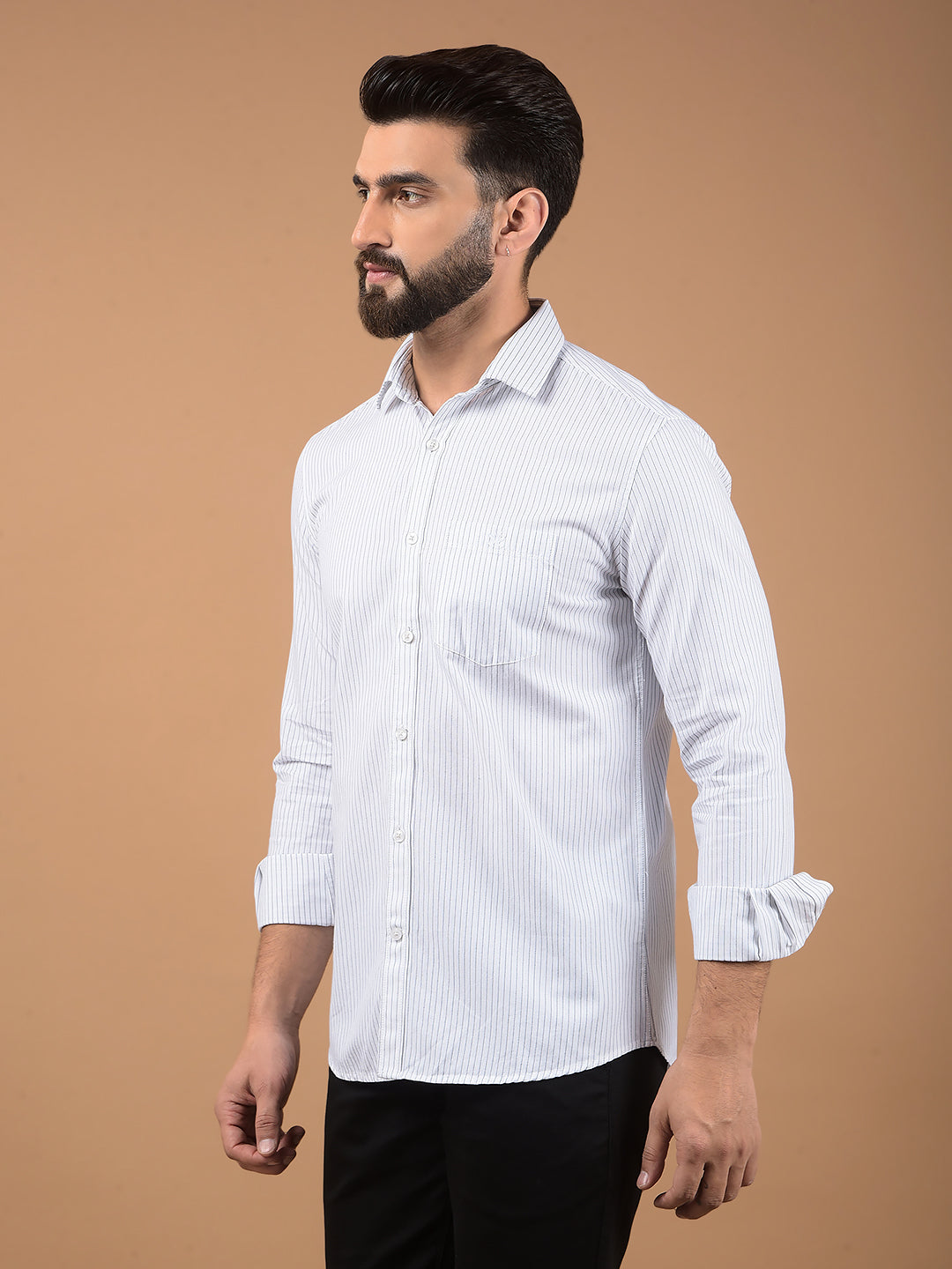 White Vertical Stripes 100% Cotton Shirt-Men Shirts-Crimsoune Club