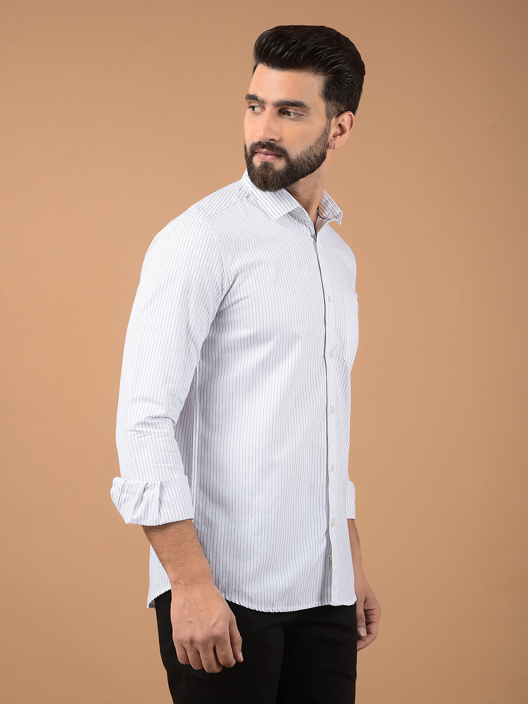 White Vertical Stripes 100% Cotton Shirt-Men Shirts-Crimsoune Club