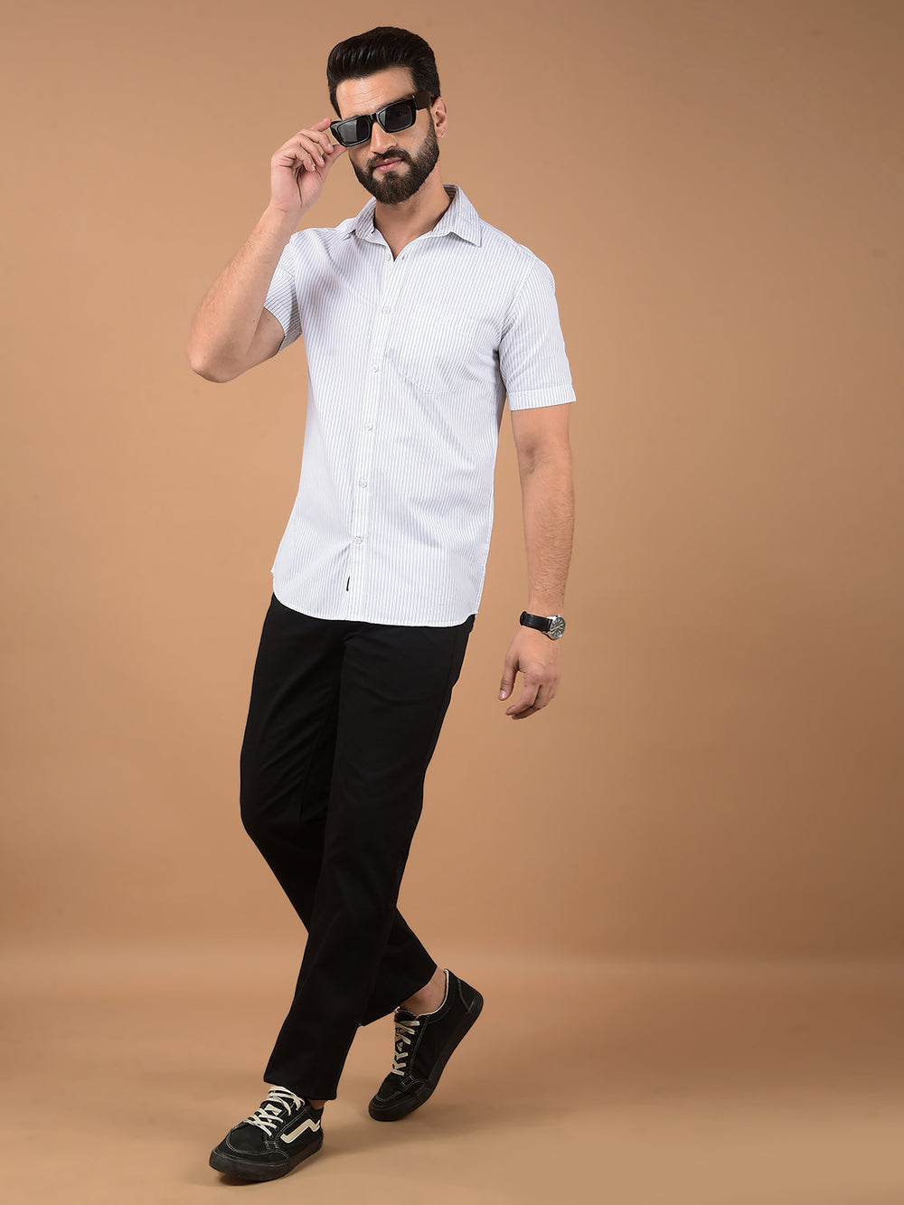 White Vertical Stripes 100% Cotton Shirt-Men Shirts-Crimsoune Club