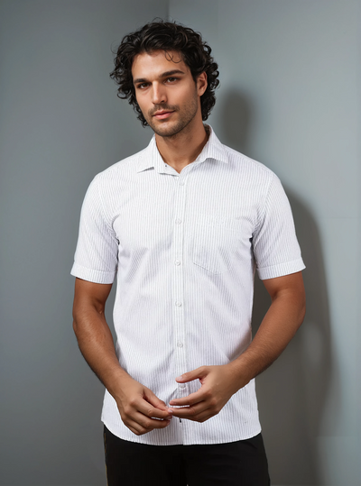White Vertical Stripes 100% Cotton Shirt-Men Shirts-Crimsoune Club