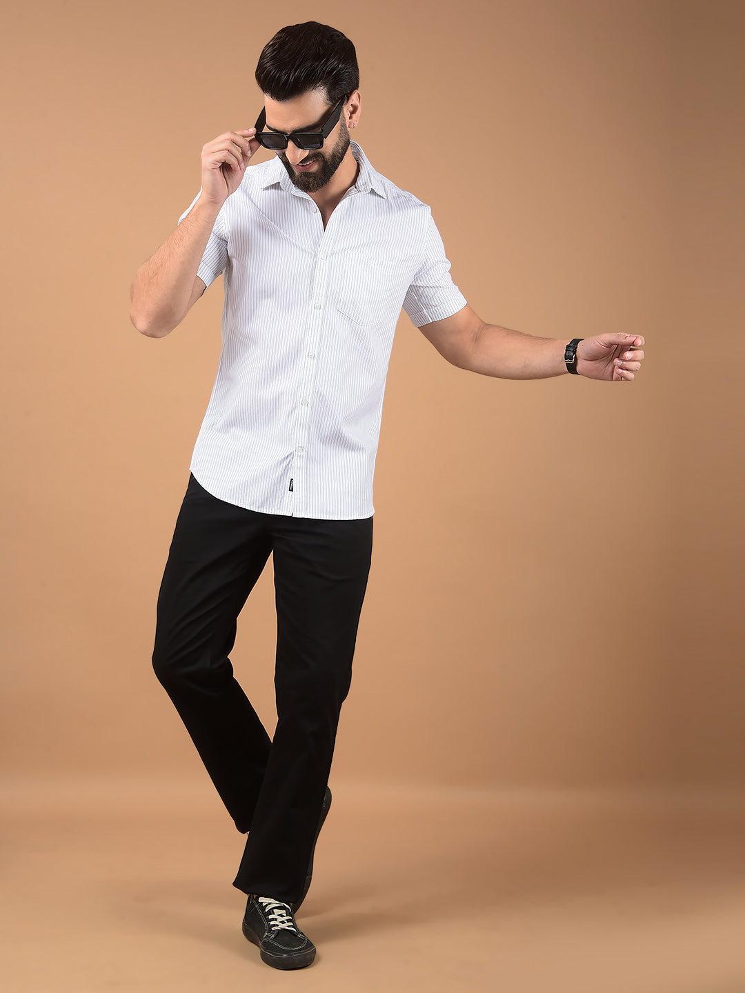 White Vertical Stripes 100% Cotton Shirt-Men Shirts-Crimsoune Club