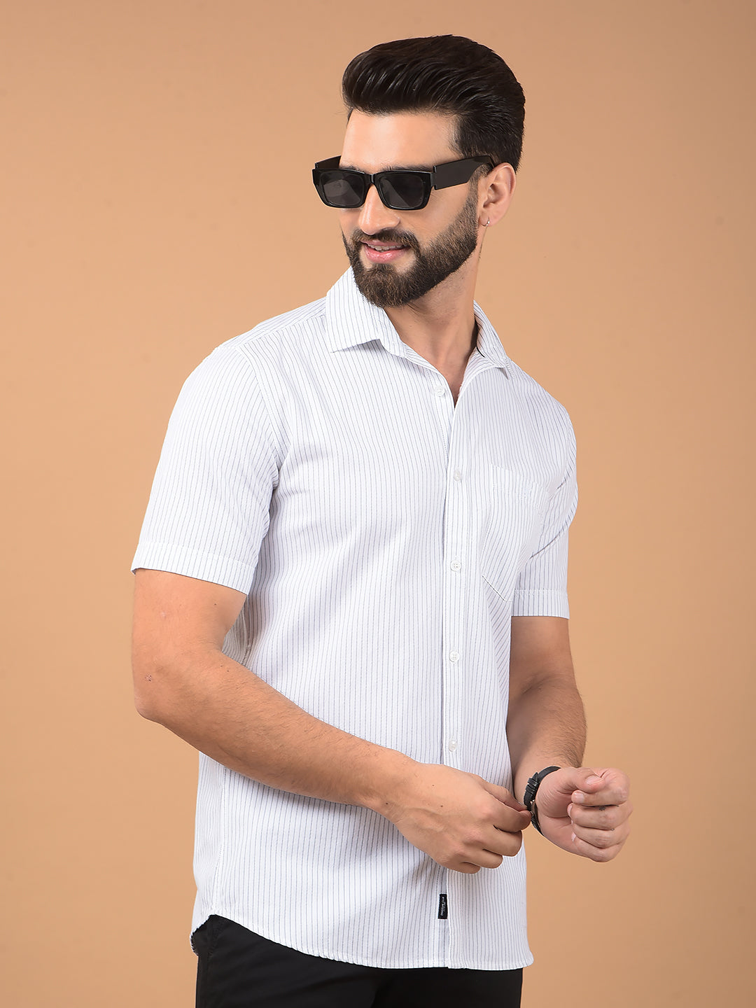 White Vertical Stripes 100% Cotton Shirt-Men Shirts-Crimsoune Club