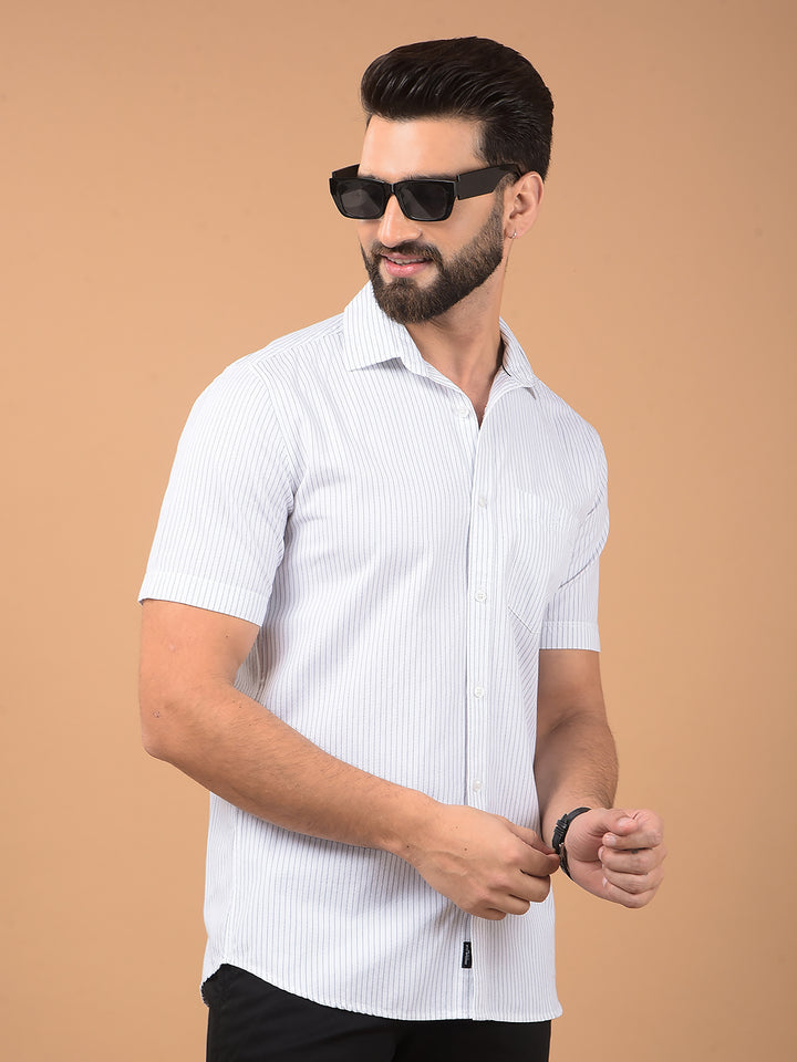 White Vertical Stripes 100% Cotton Shirt-Men Shirts-Crimsoune Club