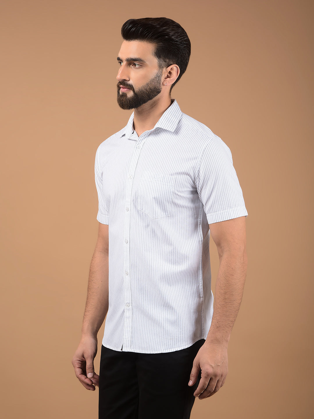 White Vertical Stripes 100% Cotton Shirt-Men Shirts-Crimsoune Club