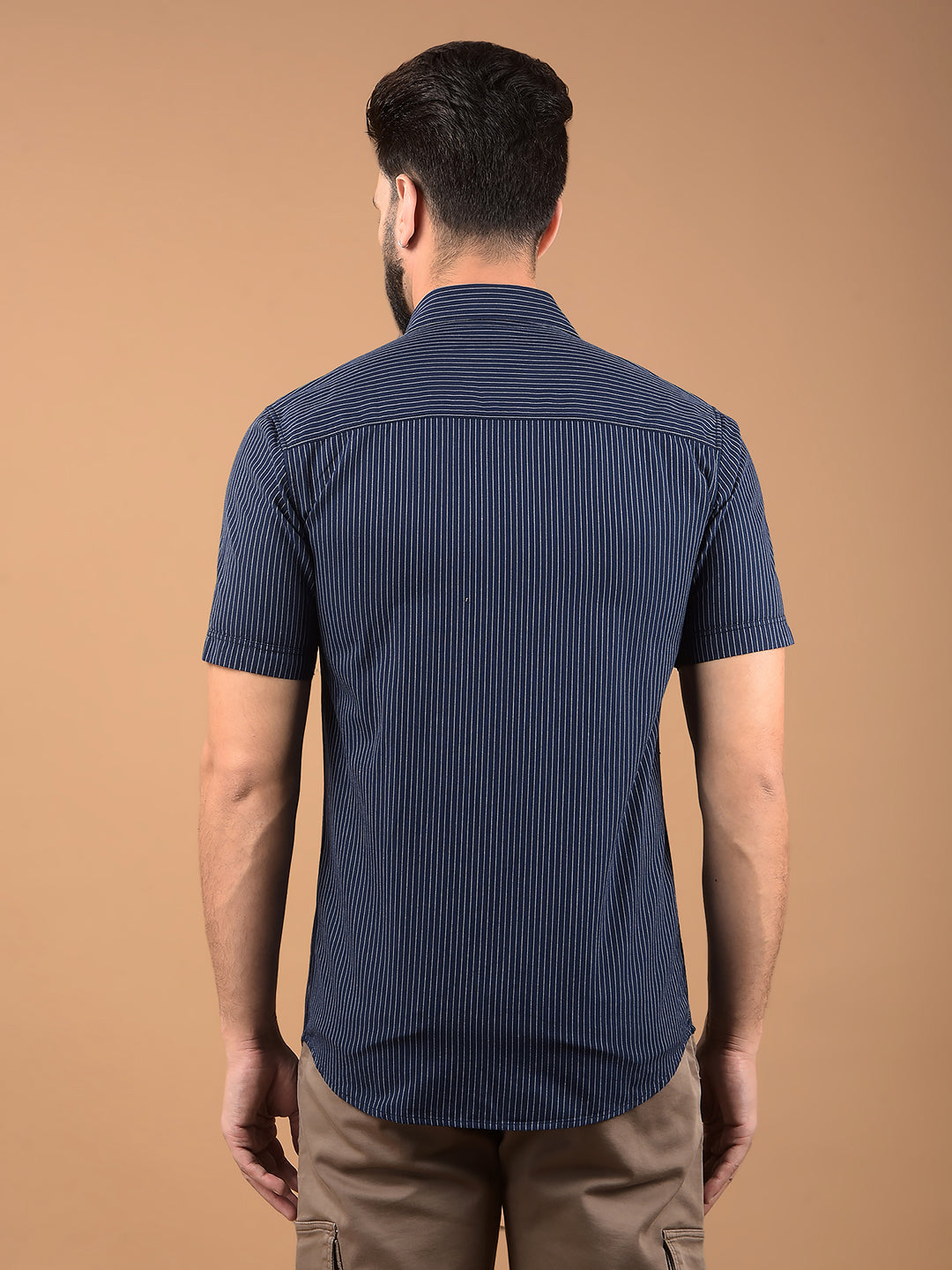 Navy Blue Vertical Stripes 100% Cotton Shirt-Men Shirts-Crimsoune Club