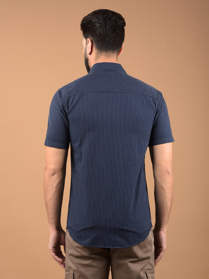Navy Blue Vertical Stripes 100% Cotton Shirt-Men Shirts-Crimsoune Club