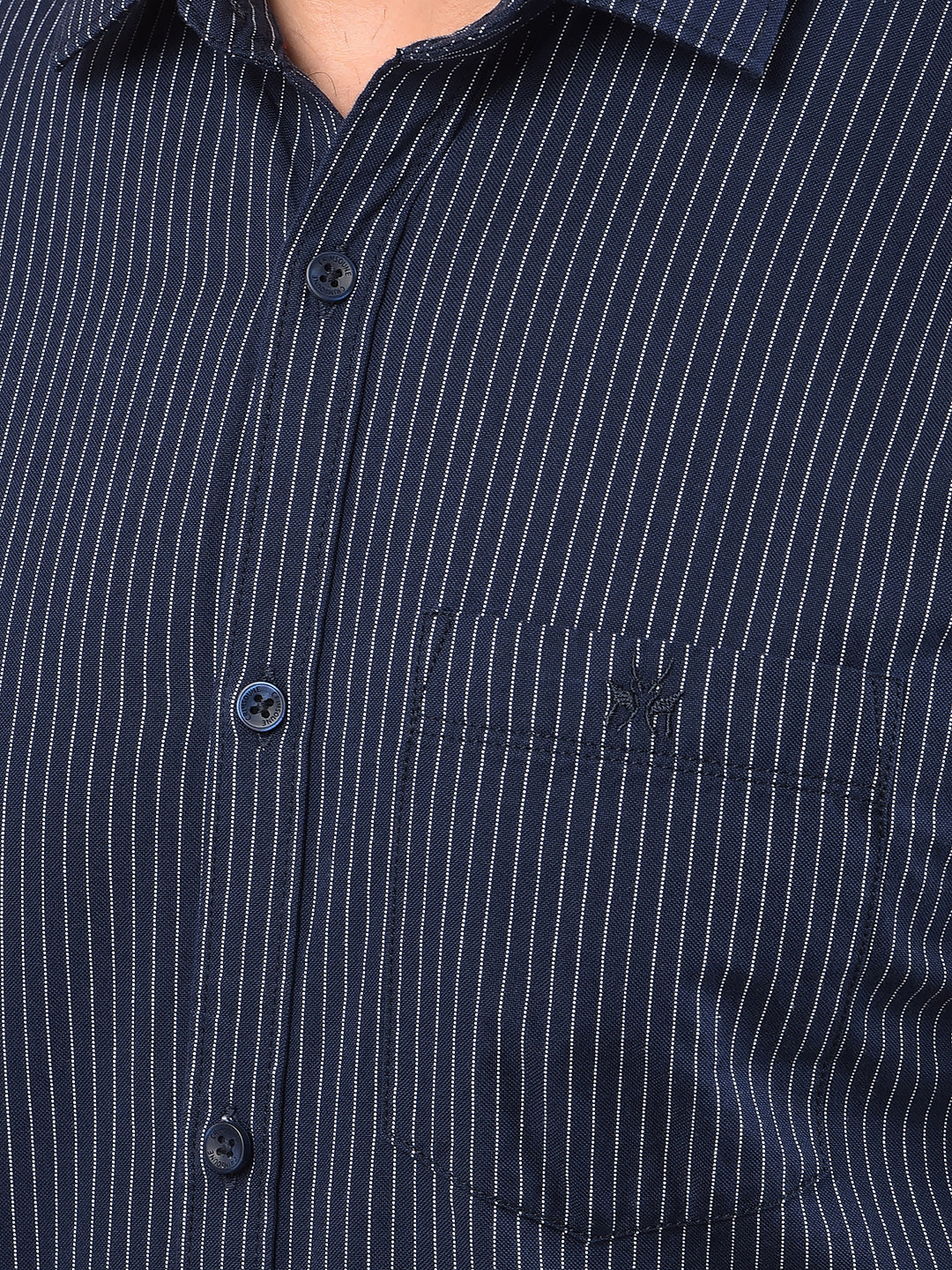 Navy Blue Vertical Stripes 100% Cotton Shirt-Men Shirts-Crimsoune Club