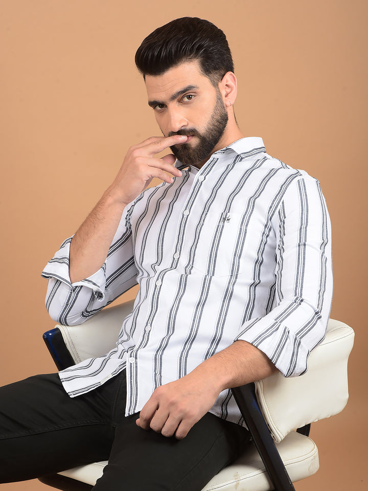 White Vertical Stripes 100% Cotton Shirt-Men Shirts-Crimsoune Club