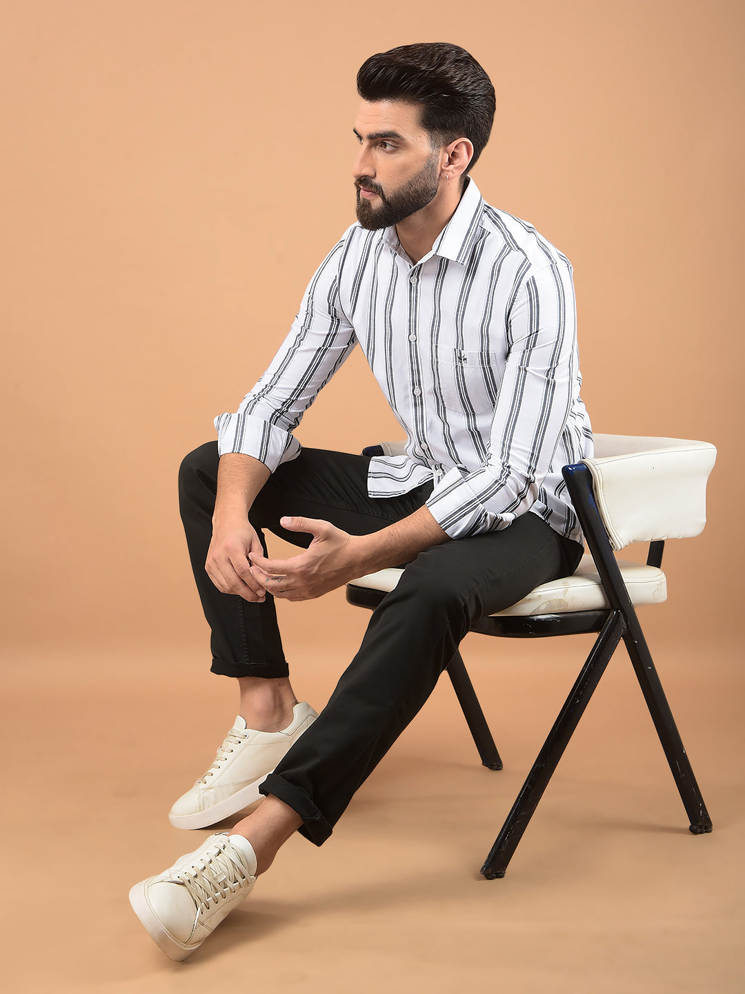 White Vertical Stripes 100% Cotton Shirt-Men Shirts-Crimsoune Club