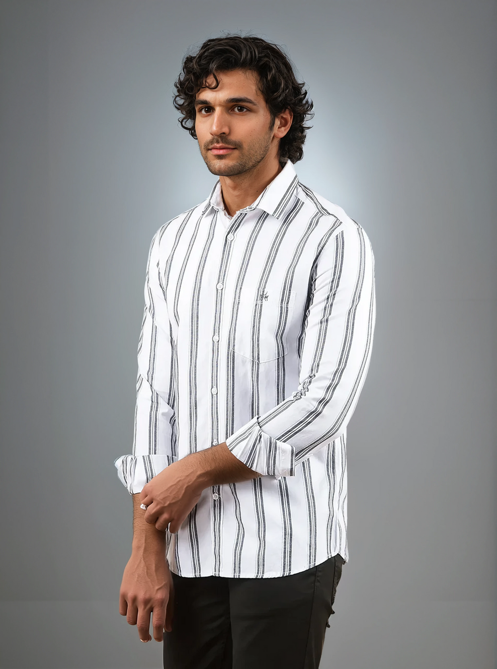 White Vertical Stripes 100% Cotton Shirt-Men Shirts-Crimsoune Club