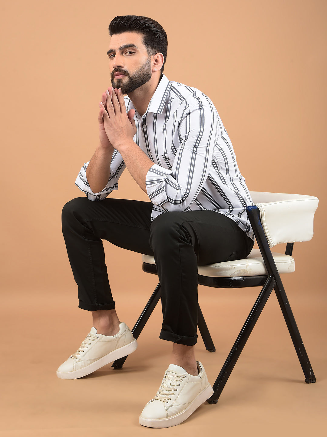 White Vertical Stripes 100% Cotton Shirt-Men Shirts-Crimsoune Club