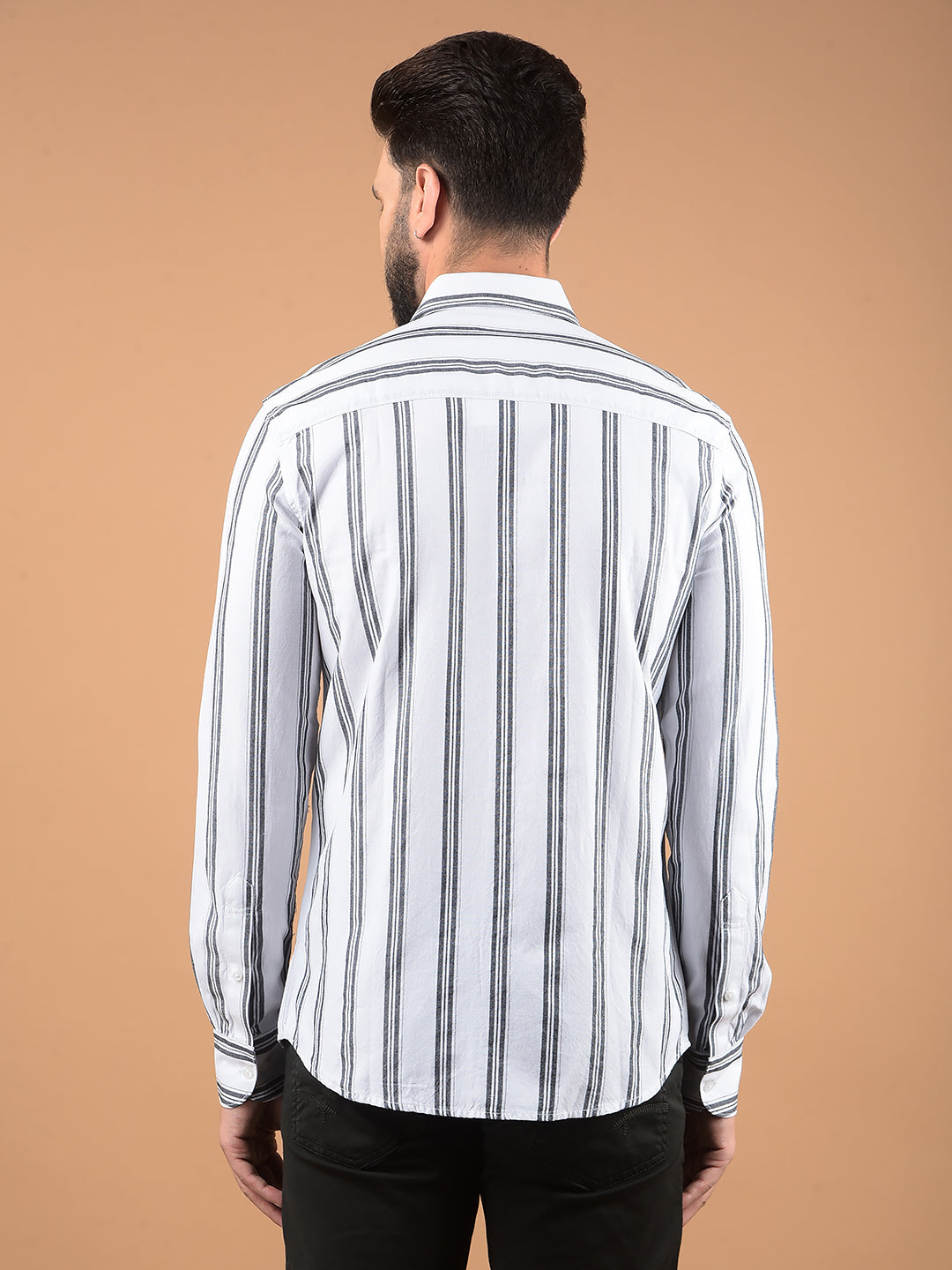 White Vertical Stripes 100% Cotton Shirt-Men Shirts-Crimsoune Club