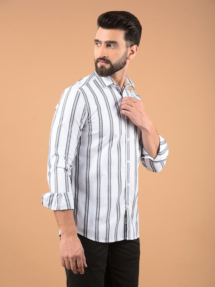 White Vertical Stripes 100% Cotton Shirt-Men Shirts-Crimsoune Club