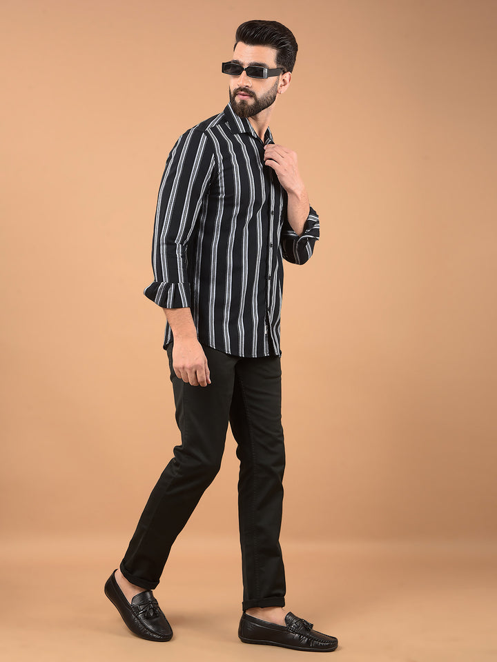 Navy Blue Vertical Stripes 100% Cotton Shirt-Men Shirts-Crimsoune Club