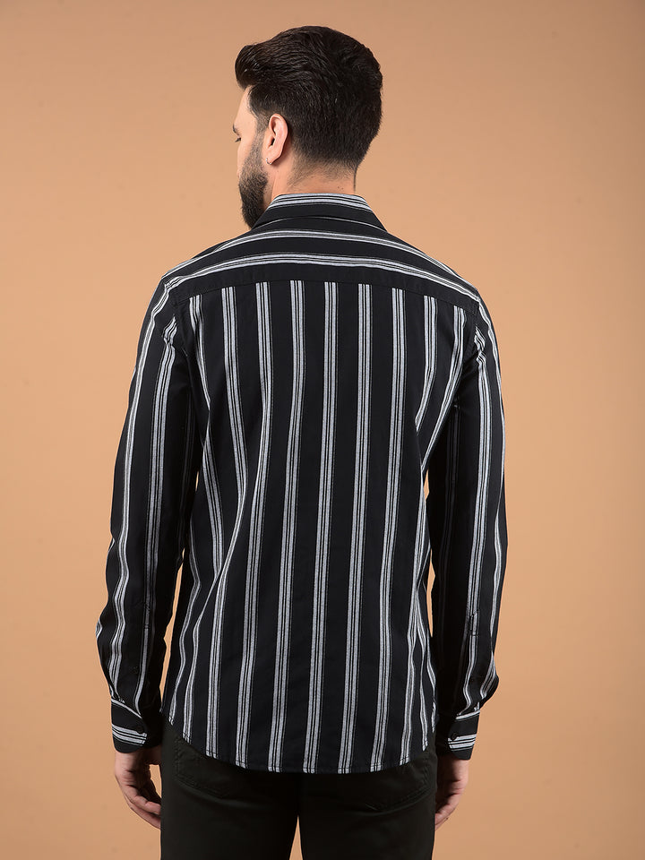 Navy Blue Vertical Stripes 100% Cotton Shirt-Men Shirts-Crimsoune Club