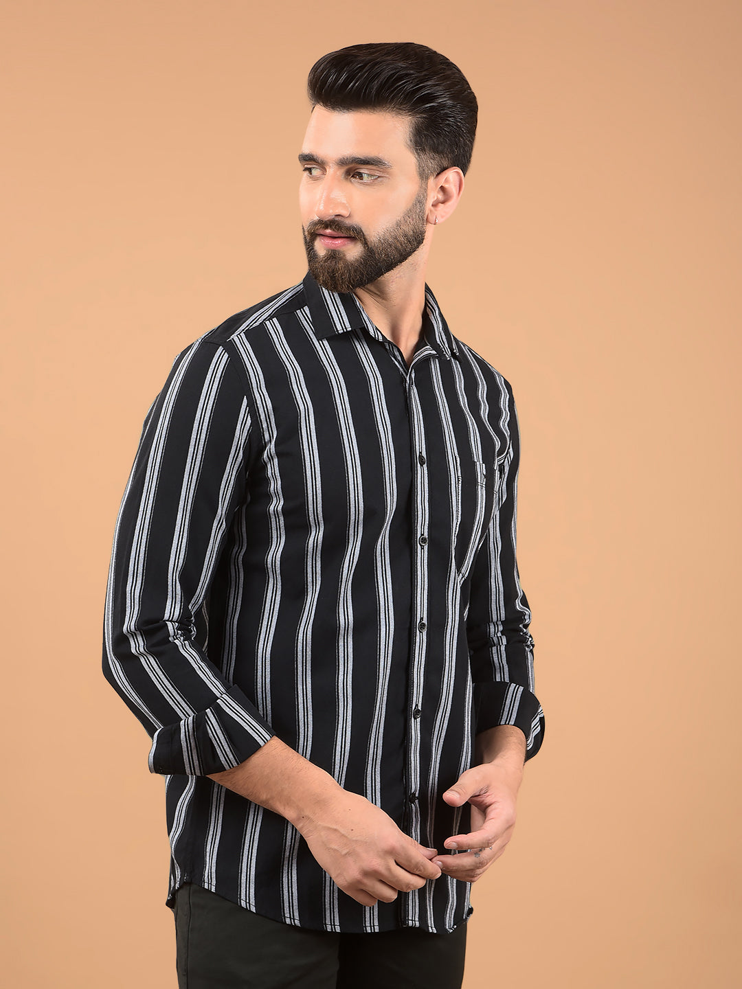 Navy Blue Vertical Stripes 100% Cotton Shirt-Men Shirts-Crimsoune Club