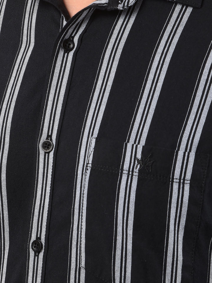 Navy Blue Vertical Stripes 100% Cotton Shirt-Men Shirts-Crimsoune Club