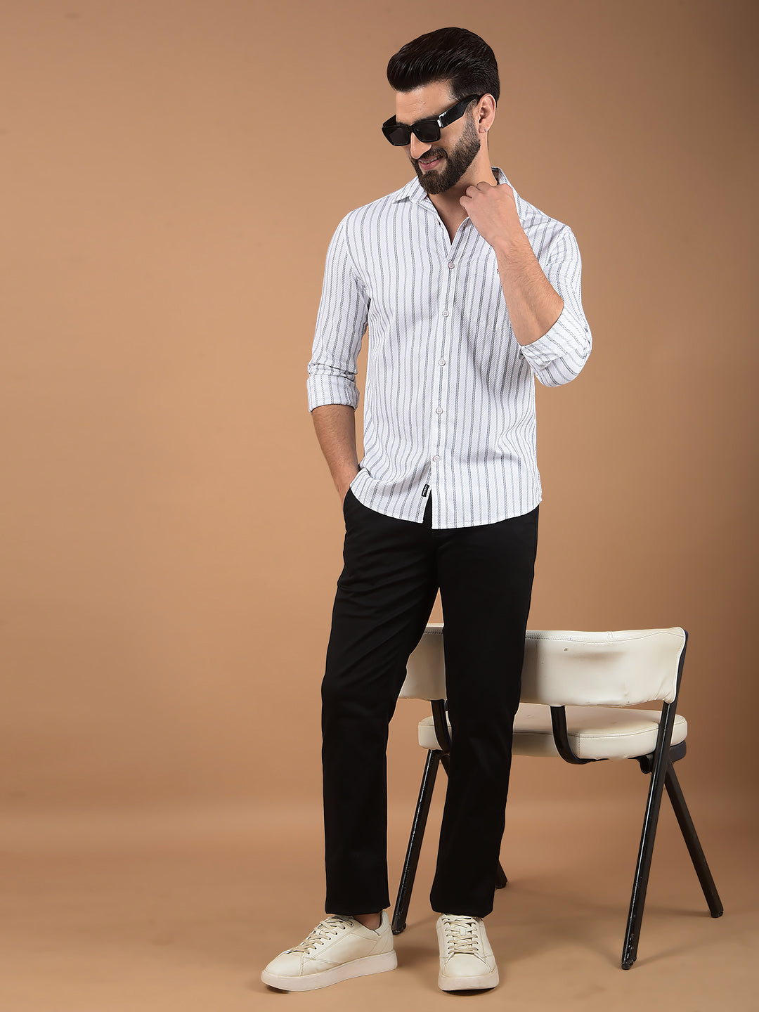 White Vertical Stripes 100% Cotton Shirt-Men Shirts-Crimsoune Club