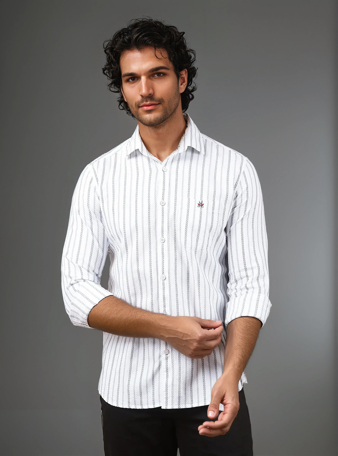 White Vertical Stripes 100% Cotton Shirt-Men Shirts-Crimsoune Club