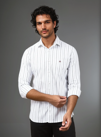 White Vertical Stripes 100% Cotton Shirt-Men Shirts-Crimsoune Club