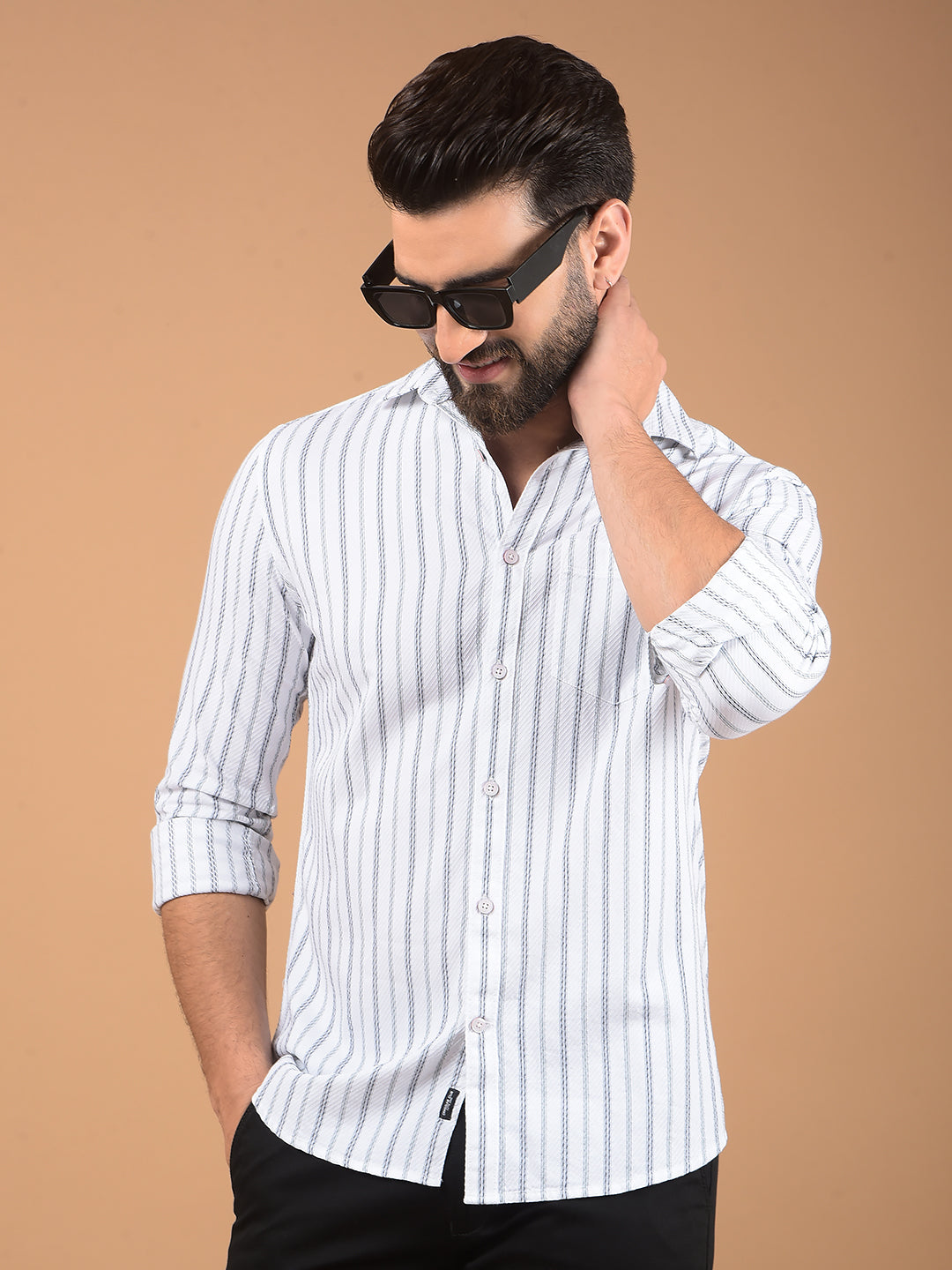 White Vertical Stripes 100% Cotton Shirt-Men Shirts-Crimsoune Club