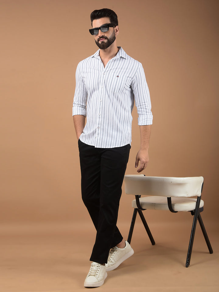 White Vertical Stripes 100% Cotton Shirt-Men Shirts-Crimsoune Club