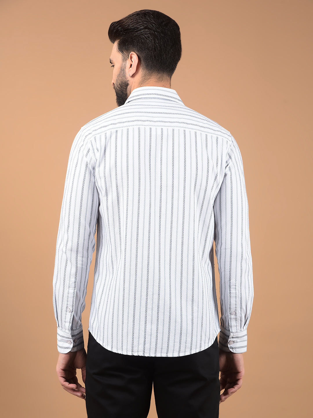 White Vertical Stripes 100% Cotton Shirt-Men Shirts-Crimsoune Club