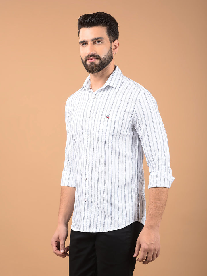 White Vertical Stripes 100% Cotton Shirt-Men Shirts-Crimsoune Club