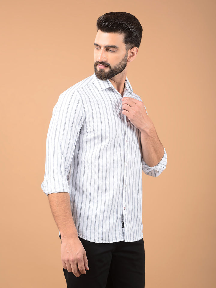 White Vertical Stripes 100% Cotton Shirt-Men Shirts-Crimsoune Club