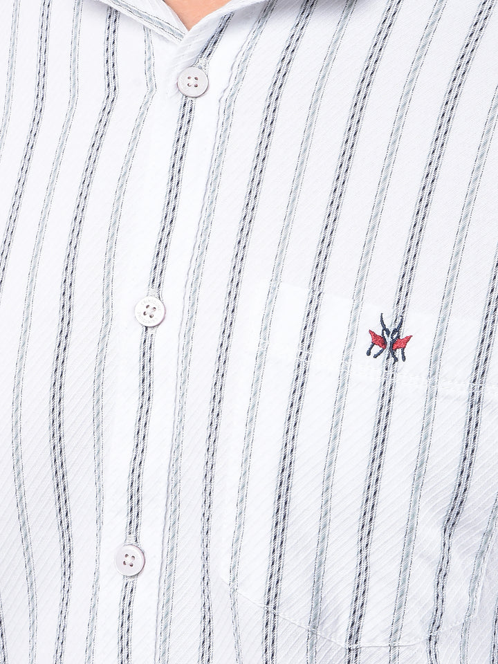 White Vertical Stripes 100% Cotton Shirt-Men Shirts-Crimsoune Club