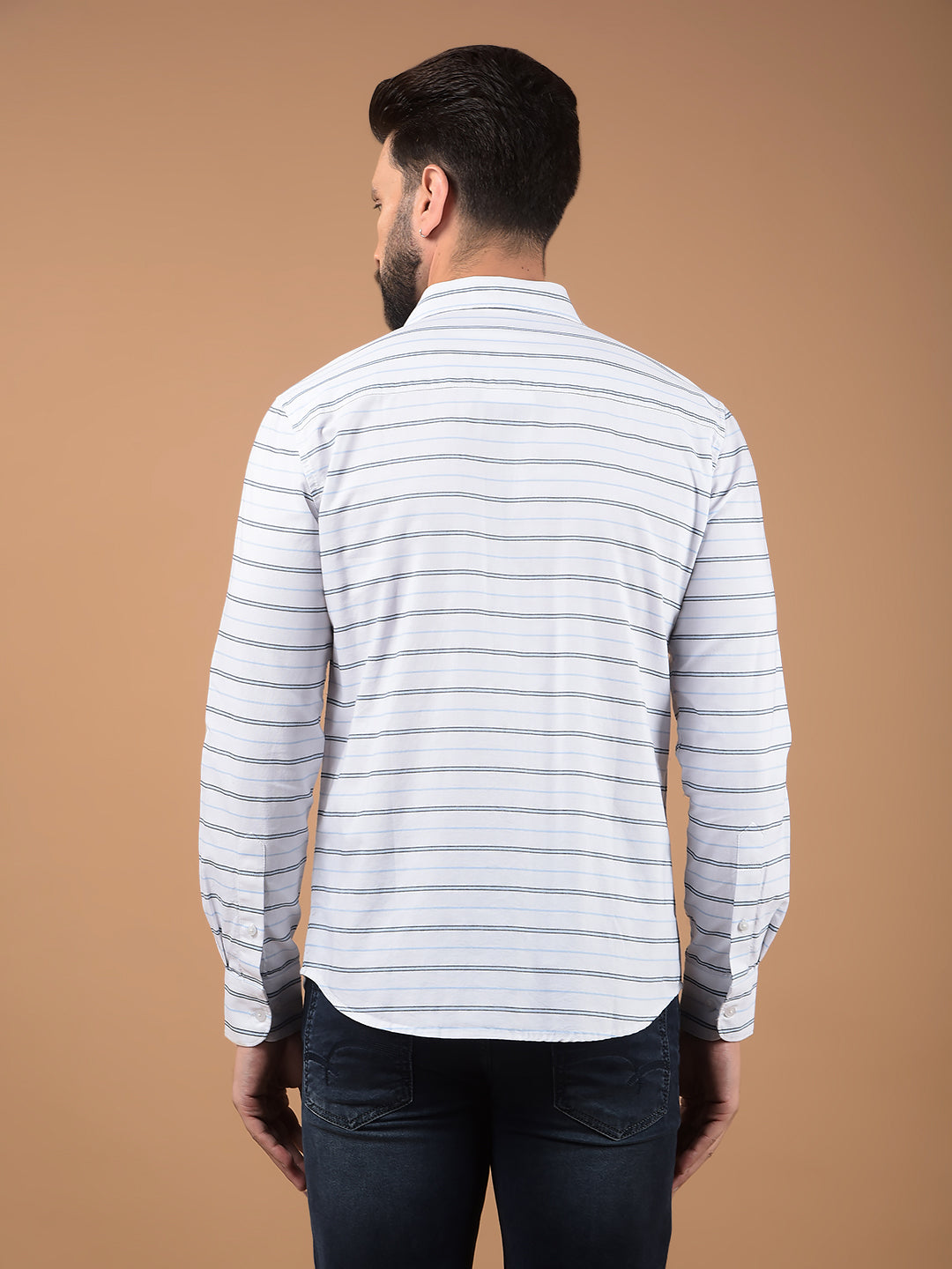White Horizontal Stripes 100% Cotton Shirt-Men Shirts-Crimsoune Club