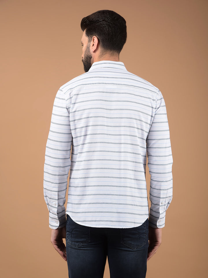 White Horizontal Stripes 100% Cotton Shirt-Men Shirts-Crimsoune Club