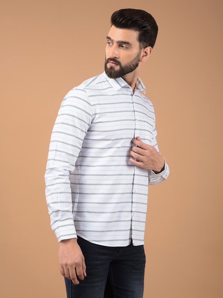White Horizontal Stripes 100% Cotton Shirt-Men Shirts-Crimsoune Club