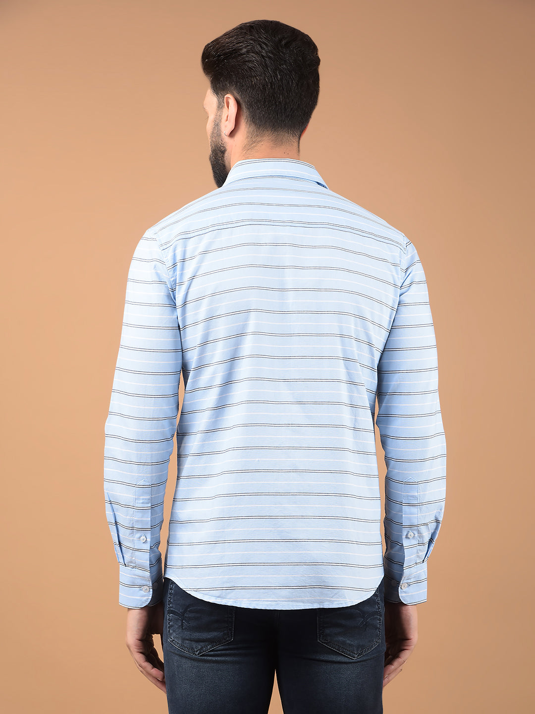Blue Horizontal Stripes 100% Cotton Shirt-Men Shirts-Crimsoune Club