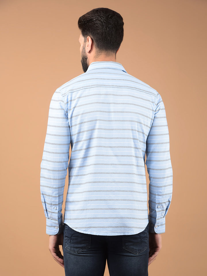 Blue Horizontal Stripes 100% Cotton Shirt-Men Shirts-Crimsoune Club