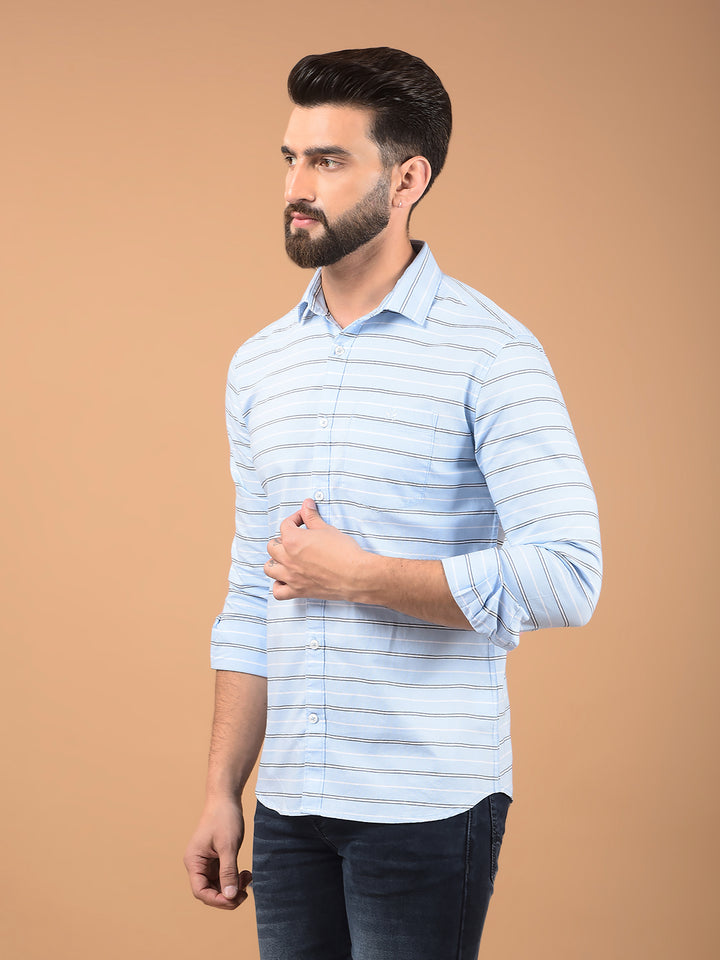 Blue Horizontal Stripes 100% Cotton Shirt-Men Shirts-Crimsoune Club