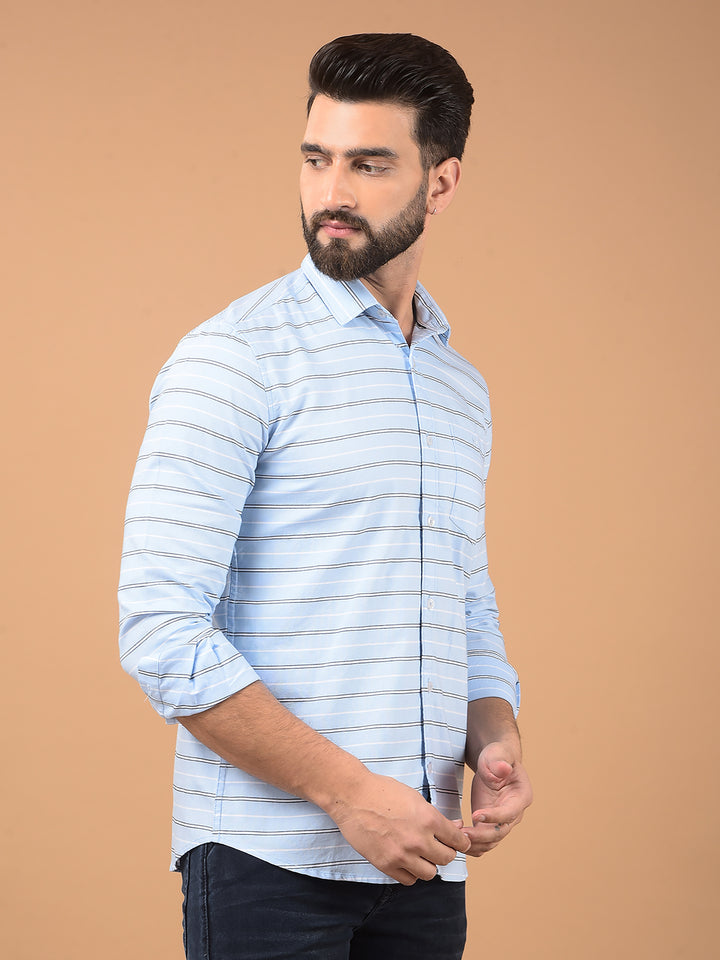 Blue Horizontal Stripes 100% Cotton Shirt-Men Shirts-Crimsoune Club