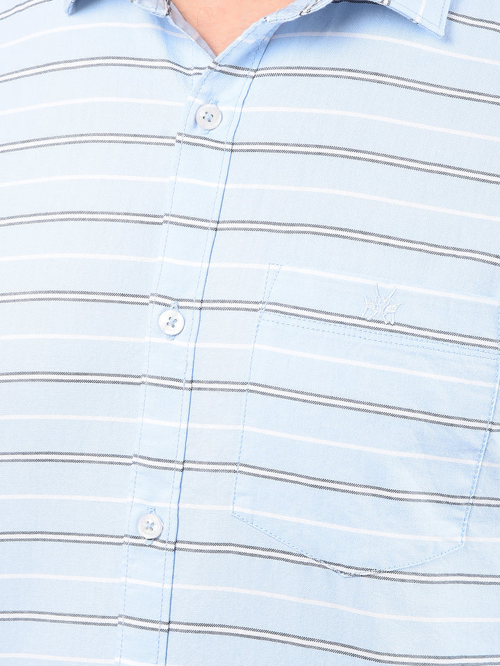 Blue Horizontal Stripes 100% Cotton Shirt-Men Shirts-Crimsoune Club