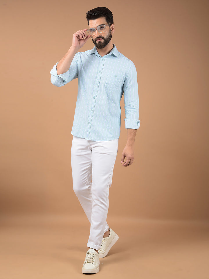 Green Vertical Stripes 100% Cotton Shirt-Men Shirts-Crimsoune Club