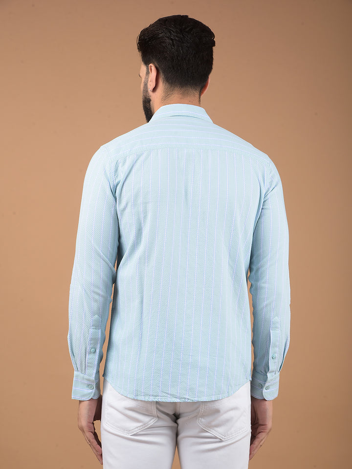 Green Vertical Stripes 100% Cotton Shirt-Men Shirts-Crimsoune Club
