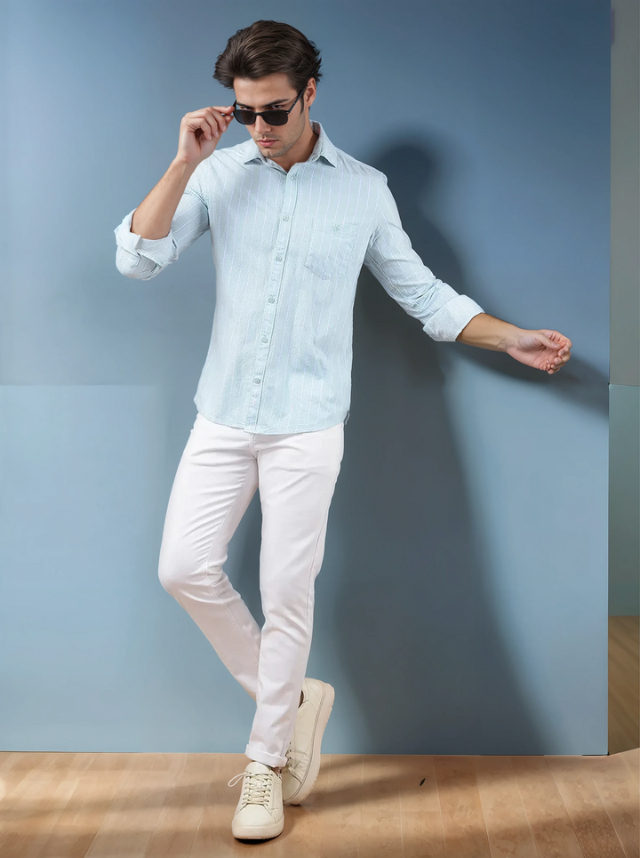 Green Vertical Stripes 100% Cotton Shirt-Men Shirts-Crimsoune Club