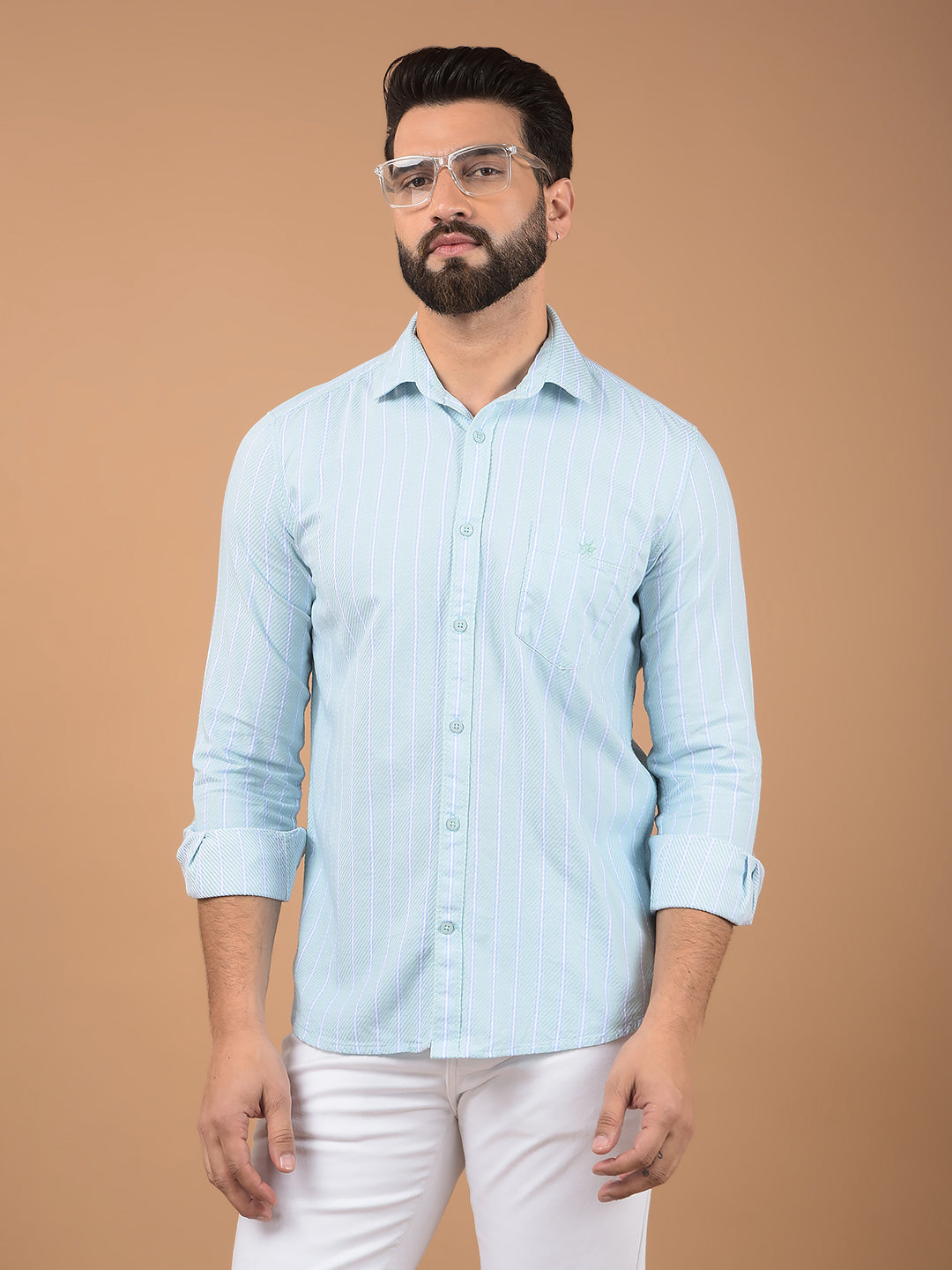 Green Vertical Stripes 100% Cotton Shirt-Men Shirts-Crimsoune Club